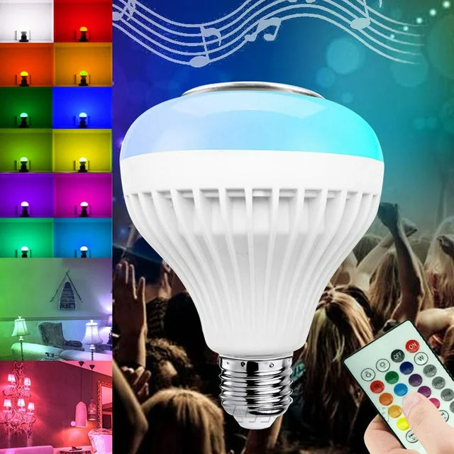 Bombillo LED Multicolor RGB con Parlante Bluetooth y Control Remoto