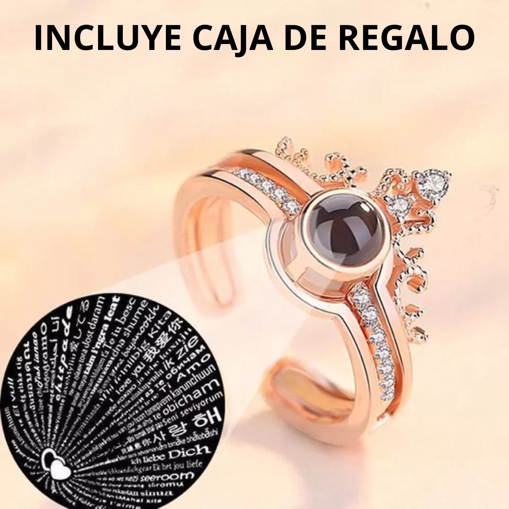 Anillo Te amo 100 idiomas +CajaRegalo