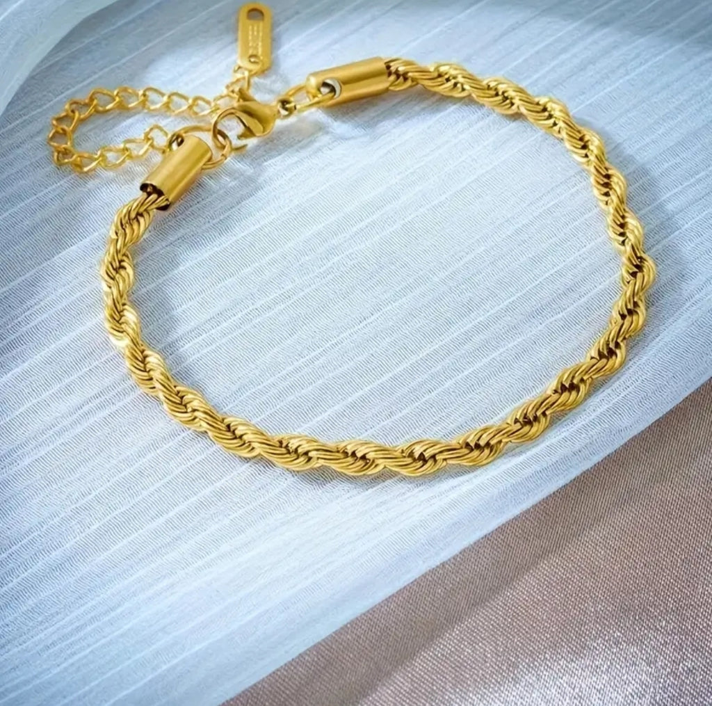Combo cadena + pulsera tejido laso 18k