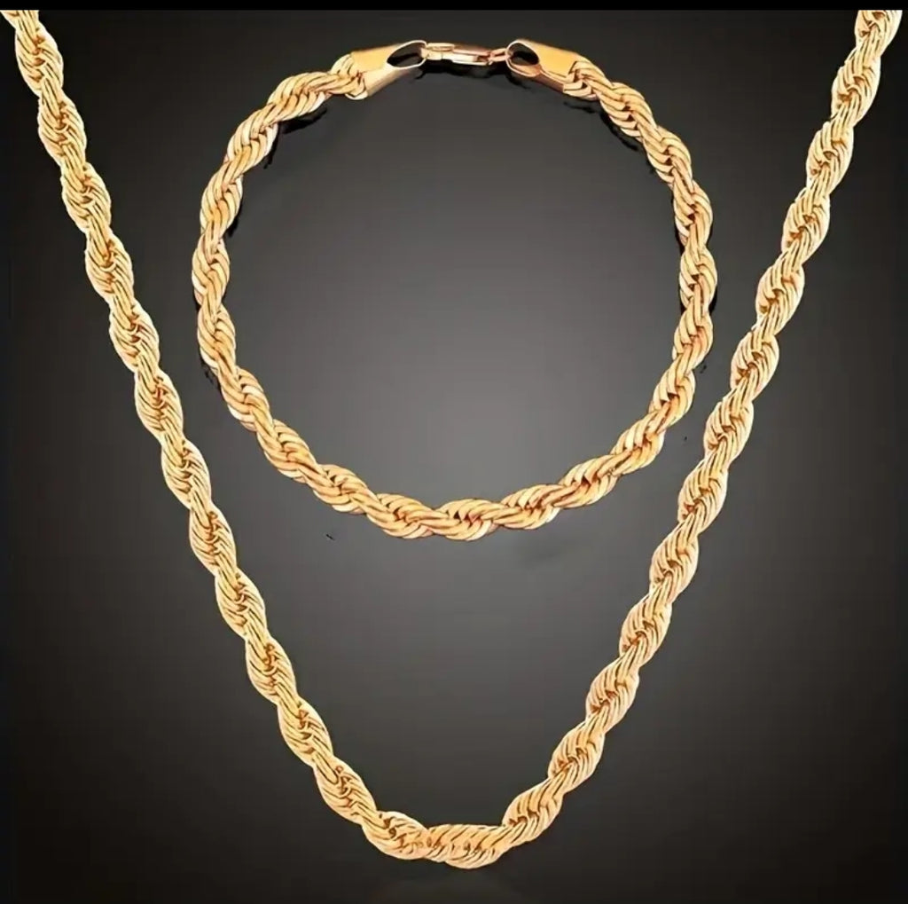 Combo cadena + pulsera tejido laso 18k