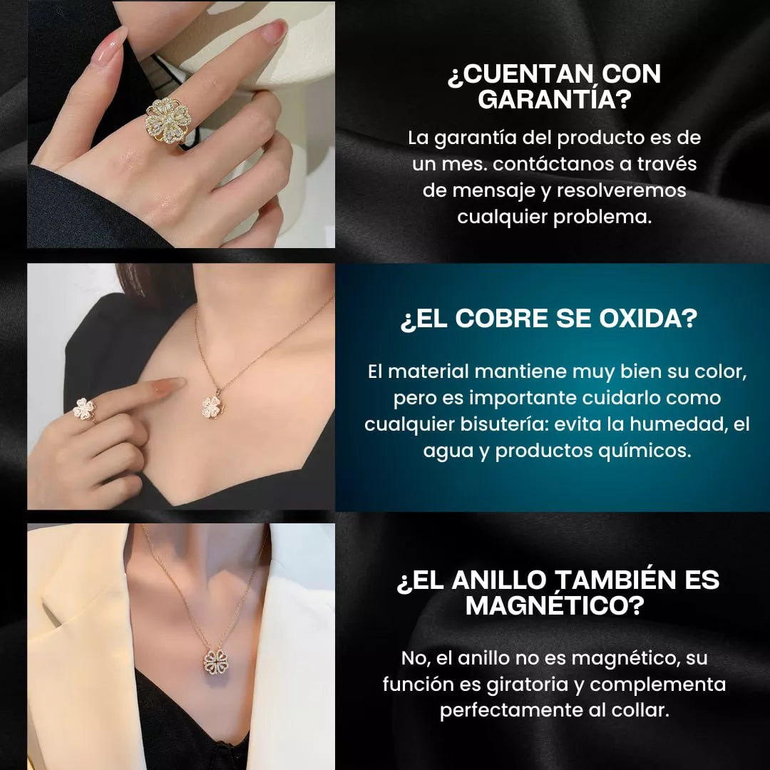 ✨ Set de Joyas Trébol de Corazones + Anillo Antiestrés para Mujer ✨