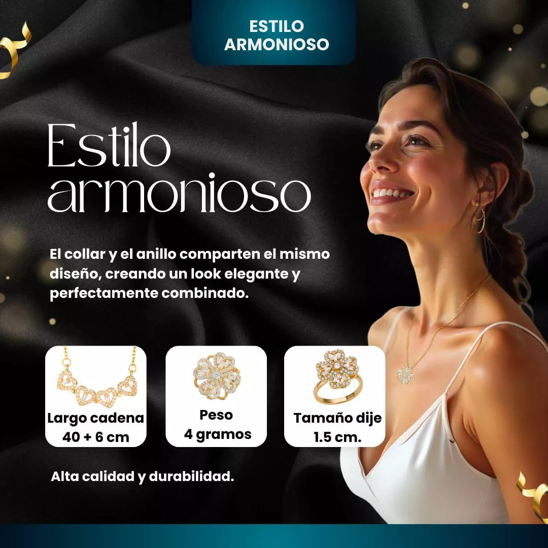 ✨ Set de Joyas Trébol de Corazones + Anillo Antiestrés para Mujer ✨