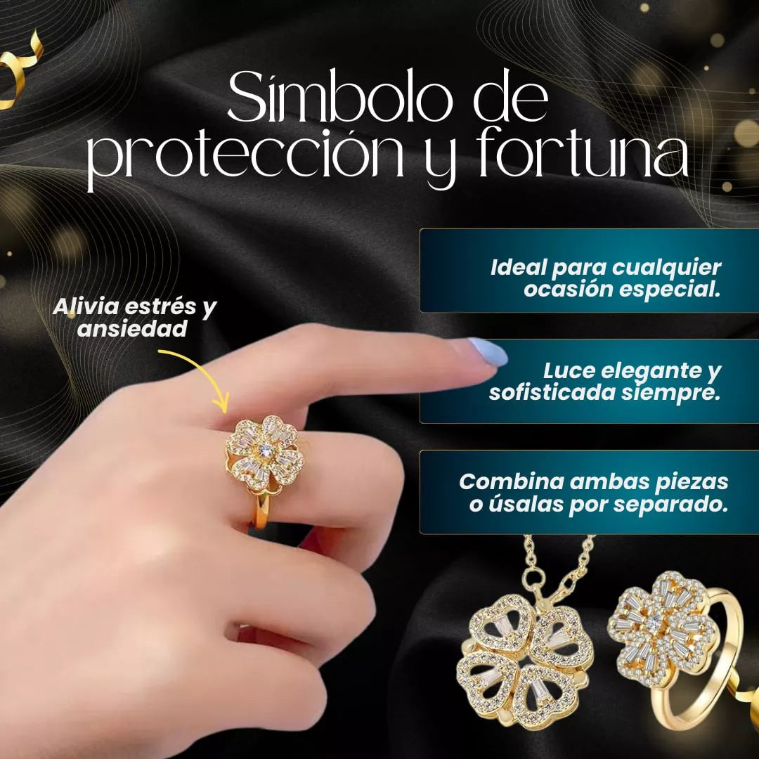 ✨ Set de Joyas Trébol de Corazones + Anillo Antiestrés para Mujer ✨