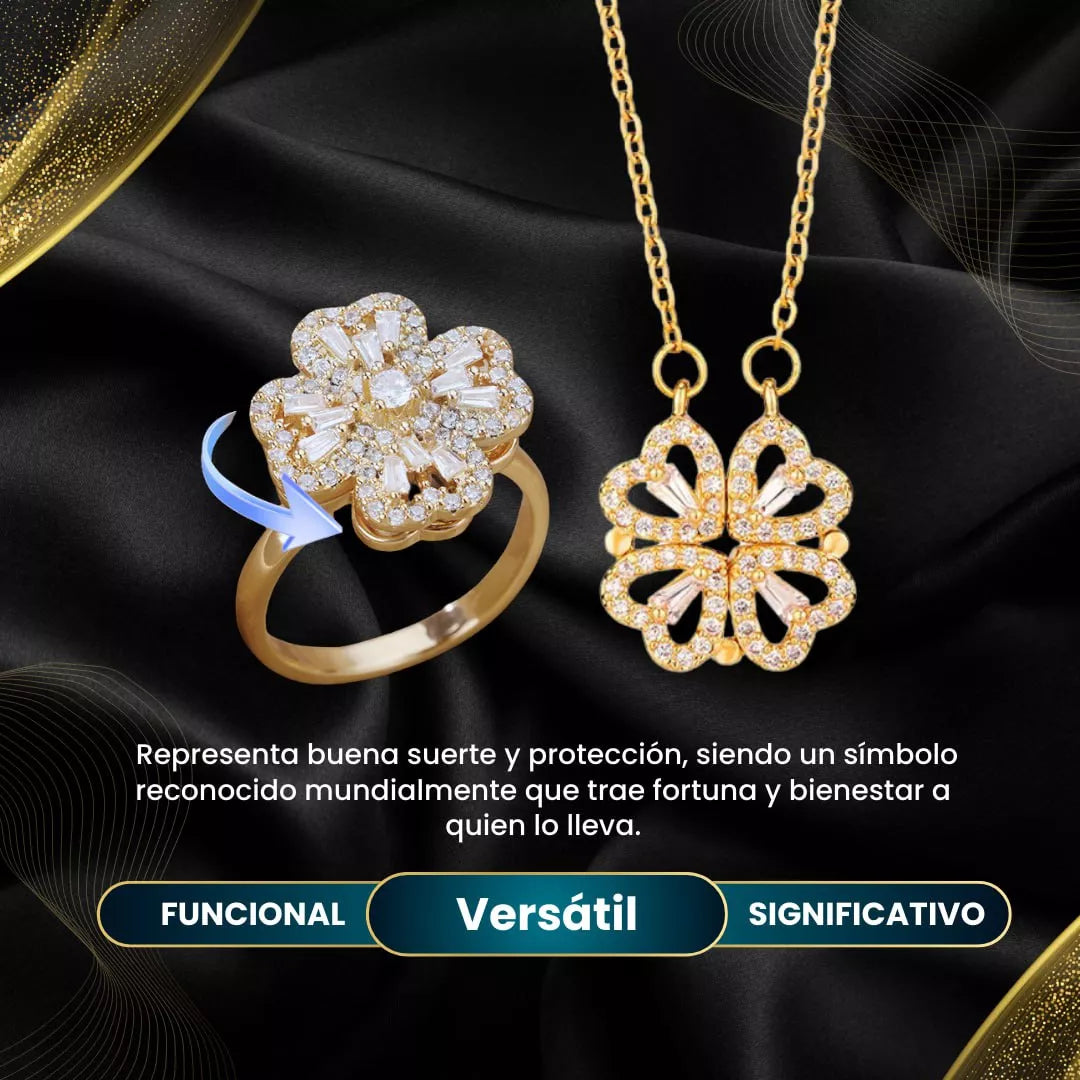 ✨ Set de Joyas Trébol de Corazones + Anillo Antiestrés para Mujer ✨